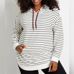 Maurices Hooded Sweatshirt Pullover Plus Size 1X White Stripe Buffalo Plaid Hood